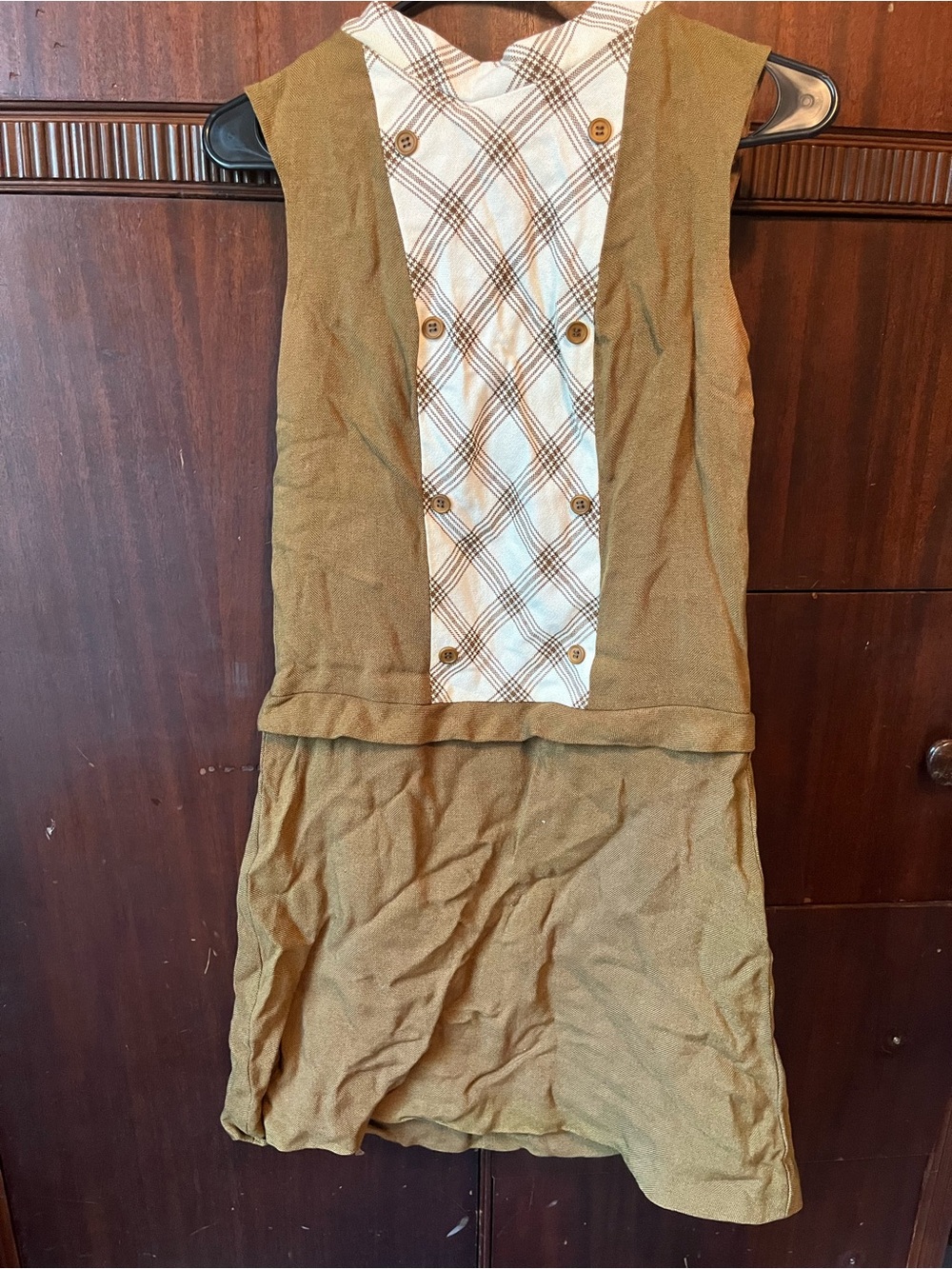 Vintage Sleeveless Knit Dress with Plaid Button Front Panel